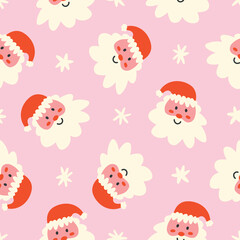 Santa Claus Seamless Pattern Pink Christmas Backgorund