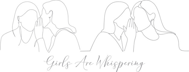 Girls Whispering Secrets Minimalist Icon Concept Continuous One Line Drawing