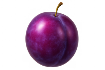 Rotating purple plum, deeply ripe, spinning against transparent backdrop, highlighting fresh culinary ingredient