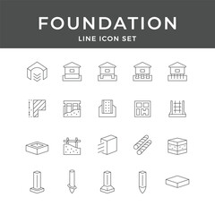 Foundation Line Icon Set – Construction, Building, Concrete, Base, Structure, Engineering, Minimal Vector Collection