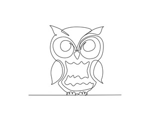 Cute owl bird outline illustration. Continuous line drawing of owl.
