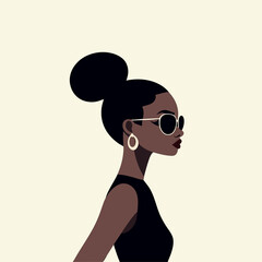 Stylish Black Woman in Profile Wearing Sunglasses and Hoop Earrings – Minimalist Vector Illustration