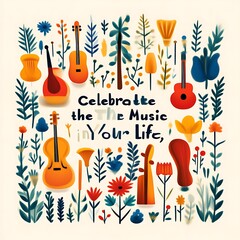 Vibrant floral & musical instruments artwork celebrating life's melodies