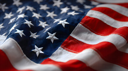 Obraz premium Captivating folds reveal the vibrant stars and stripes of the American flag with red, white and blue colors.