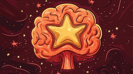 Fototapeta premium Creative Cartoon Brain with Star Flat Vector Illustration
