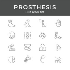 Prosthesis Line Icon Set – Artificial Limb, Bionic, Implant, Orthopedic, Hand, Leg, Medical, Minimal Vector Collection
