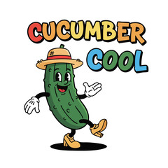 Cartoon Style Happy Cucumber Character Wearing Hat and Shoes Illustration