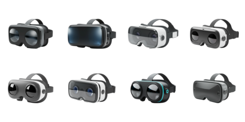 VR Headsets Array: An assortment of advanced VR headsets, showcasing cutting-edge technology and innovative design in the realm of virtual reality experiences.