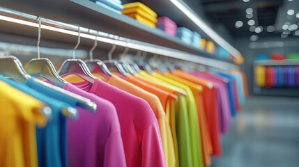 Fototapeta premium Colorful clothing racks in a modern retail store