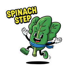 Cheerful Cartoon Spinach Step Character Mascot Illustration with Positive Expression