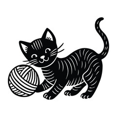 Obraz premium a tiny kitten playing with a ball of yarn.