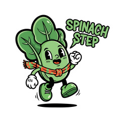 Retro Cartoon Spinach Character with Scarf Mascot Design Illustration
