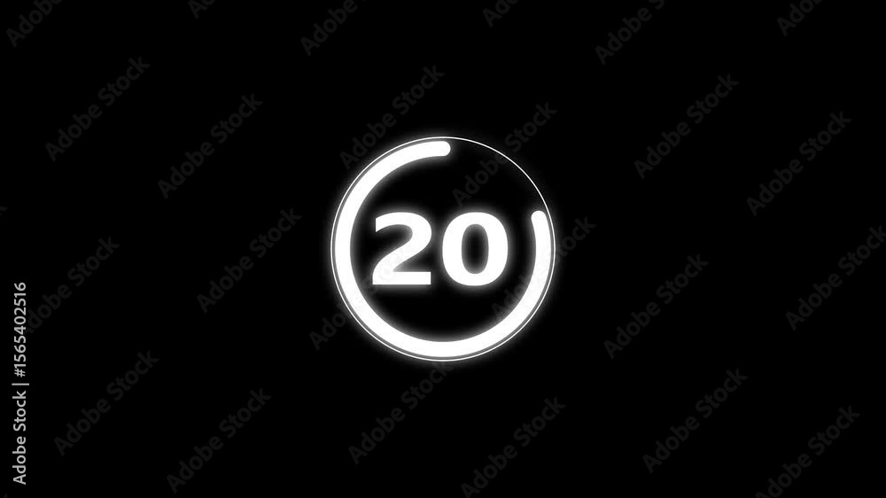 Wall mural circle countdown timer one minute animation from 25 to 0 second animation on black background with a
