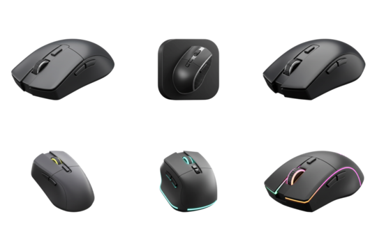 Modern Wireless Mouse: A sleek collection of modern wireless mice, showcasing ergonomic design and advanced features, perfect for any professional or home office setup.