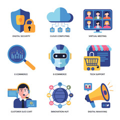 vector icons for robots, artificial intelligence, and the assistance provide in work and security 
