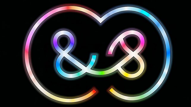 Glowing abstract shape with colorful spectral light effect on black