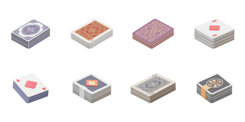 Deck of Cards Collection: A varied assortment of meticulously designed card decks, showcasing intricate patterns and designs. Perfect for illustrating the art of games and entertainment.