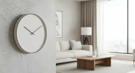 Minimalist Clock Adorns Textured Wall in Modern Living Room with Natural Light