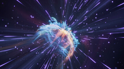 A mesmerizing nebula cloud with radiant bursts creates a cosmic voyage through deep space, perfect for futuristic design.