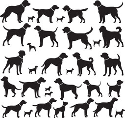 Dog Breeds and Puppies: Black & White Clip Art