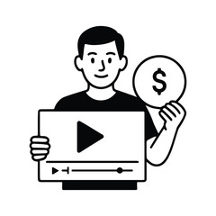 Man holding video player and dollar sign symbolizing video monetization and content income