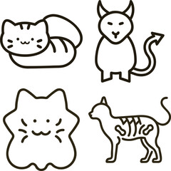 Obraz premium Collection of four cute and spooky cat illustrations in a simple outline style