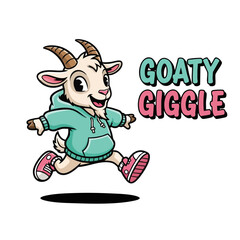 Cute Cartoon Goat Running with Happy Expression Character Illustration