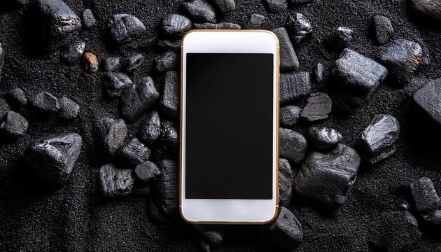 smartphone on hot coals surrounded by black sand technology - Powered by Adobe