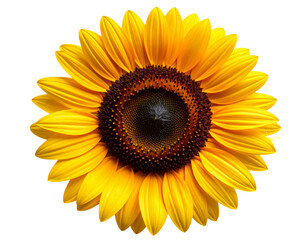 Bright Yellow Sunflower Bloom with Detailed Seeds, isolated on transparent background