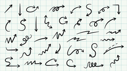 Hand-Drawn Doodle Arrow Set on Grid Paper Background