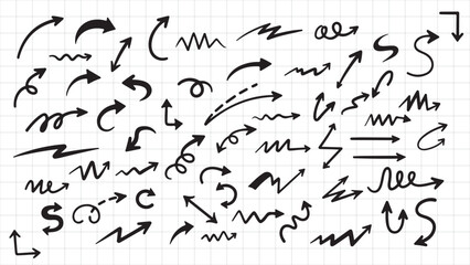 Hand-Drawn Doodle Arrow Bundle on Grid Paper
