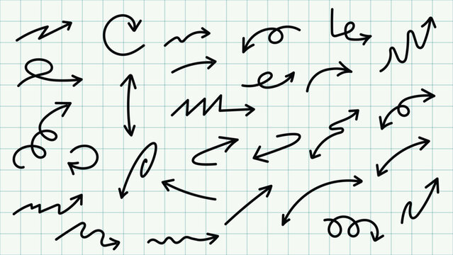 Hand-Drawn Doodle Arrow Collection on Graph Paper Background