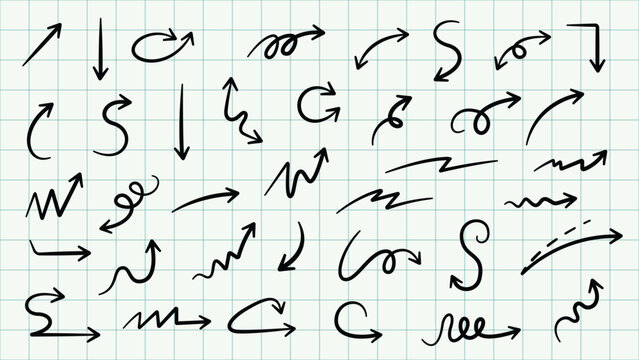 Hand-Drawn Doodle Arrow Set on Grid Paper Background