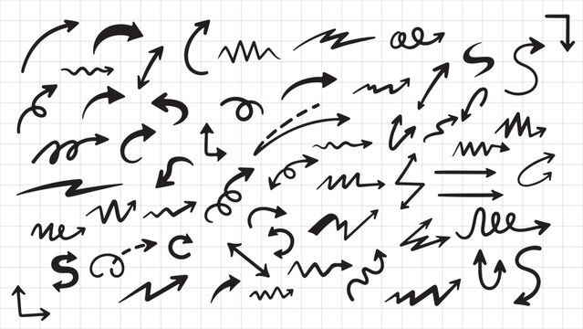 Hand-Drawn Doodle Arrow Bundle on Grid Paper