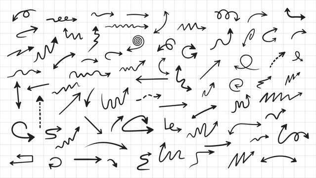 Hand-Drawn Doodle Arrow Bundle on Grid Paper