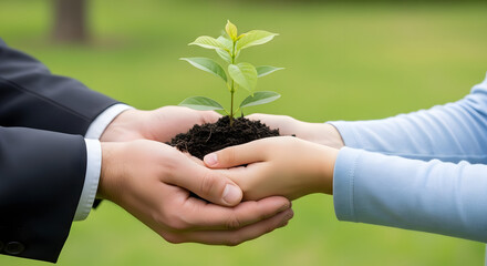 Passing a Green Legacy to the Next Generation: Adult and Child Holding a Plant