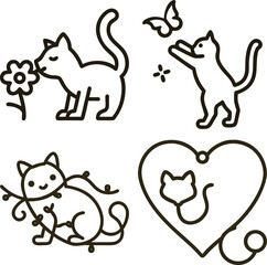 Obraz premium Cute cat illustrations in playful poses with floral and butterfly elements
