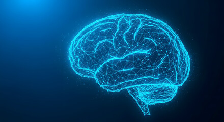 Artificial Intelligence and Neuroscience Concept with a Digital Wireframe Brain
