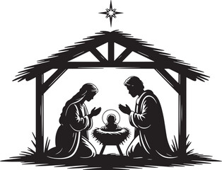 Nativity Scene with Mary Joseph and Jesus Christ Vector Illustration ©  VectorStock