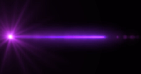 3d Lens flare realistic line on black background overlay vfx asset. Light flare leak defocused light beam camera flash. Modern light streak magical glowing fantasy bg. Bright illumination of burst.