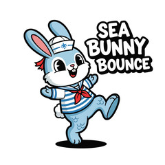 Cute Cartoon Sea Bunny Sailor Character Full Body Animal Mascot Illustration