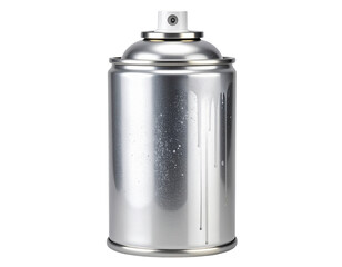 Classic Silver Graffiti Spray Paint Can with Drips, isolated on transparent background