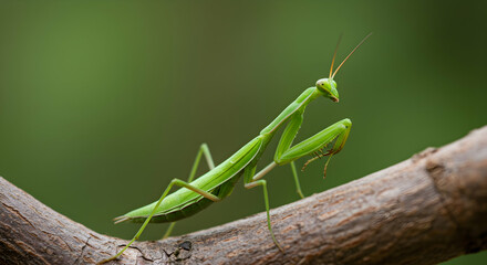 Green Praying Mantis on Branch