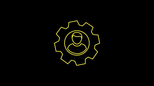 Glowing neon settings and man  icon animation on black background