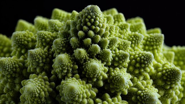 Close-up of Romanesco broccoli head, detailed fractal patterns