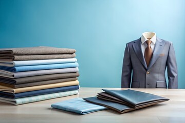 Elegant Men's Suit Fabric Swatches and Leather Samples on Table