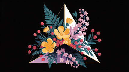 Geometric Floral Arrangement Elegant Botanical Illustration
