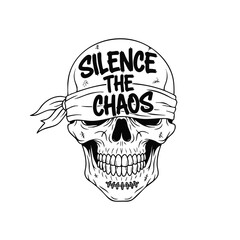 Vintage Handdrawn Skull Head with Bandana Illustration for Apparel Design