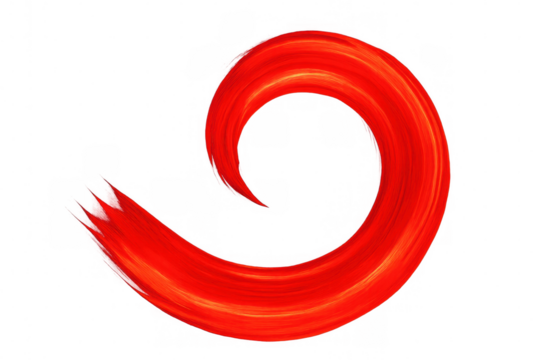 Red brushstroke spiraling dynamically, forming elegant curve against transparent background, highlighting artistic visual expression