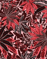 Tropical beige, green palm leaves seamless pattern. Exotic jungle wallpaper.